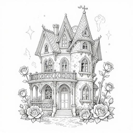 Gothic Fantasy House Coloring Page