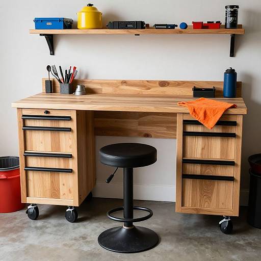 Custom Wooden Garage Workbench Setup