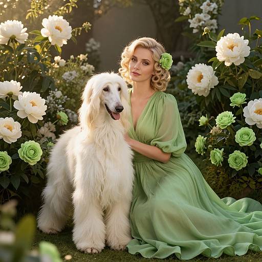 Elegant Woman with Afghan Hound in Garden