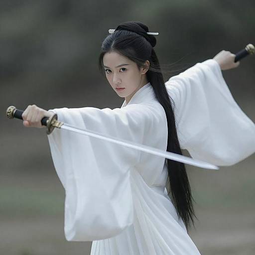 Dynamic Asian Warrior in Outdoor Setting