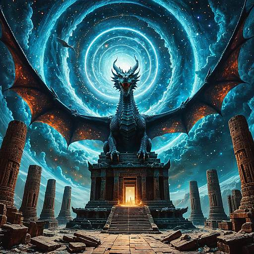 Celestial Dragon Above Ancient Temple