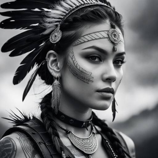 Portrait of Woman in Feathered Tribal Headdress