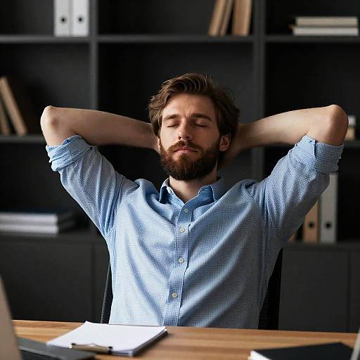 Relaxed Man in Dimly Lit Office