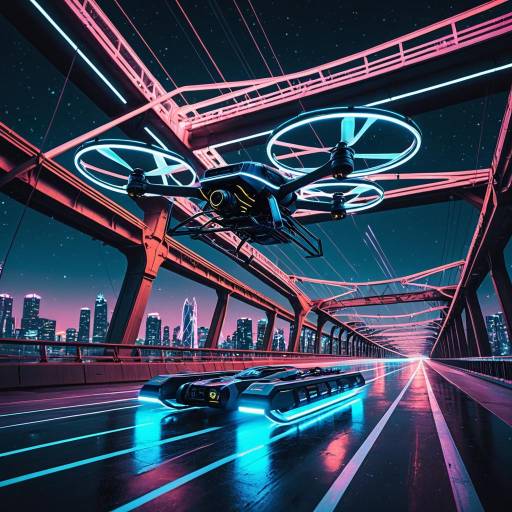 Futuristic Hover-Skater Drone on Neon Skybridge
