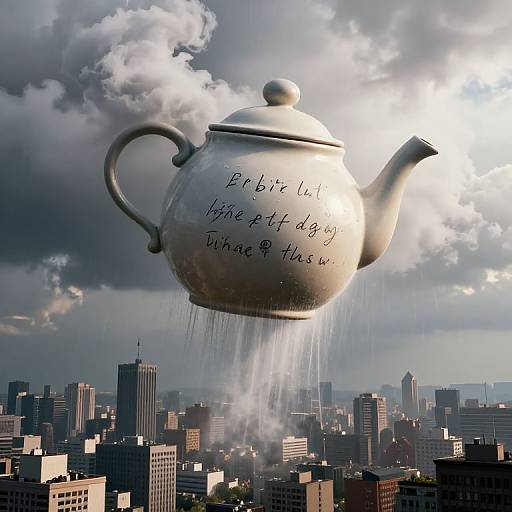 Digital artwork: Giant silver teapot with 