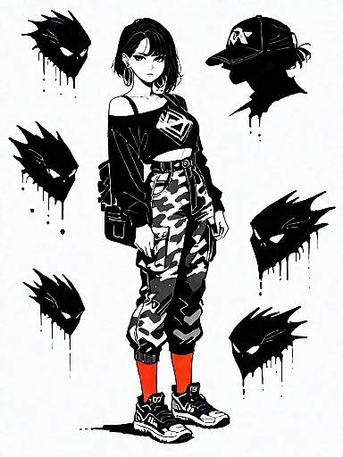 Streetwear Woman in Camouflage Cargo Pants
