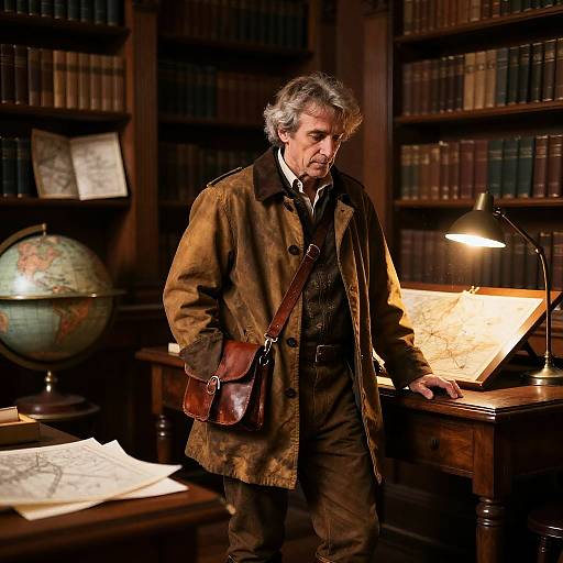 Seasoned Cartographer in Neo-Classical Library