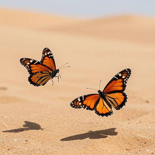 Vibrant Monarch Butterflies Over Desert