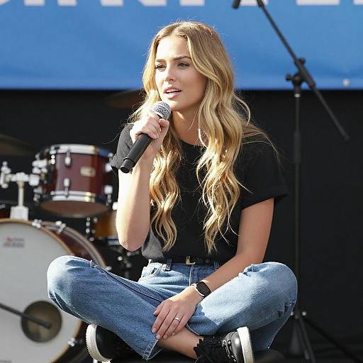 Young Woman Speaking with Microphone