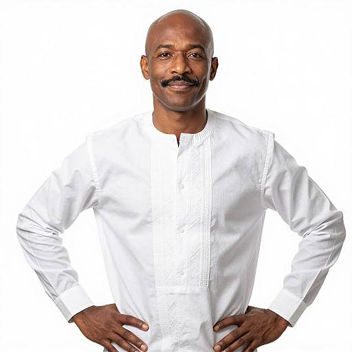 Bald Black Man in Embroidered Shirt