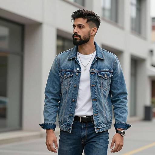 Stylish Young Man in Denim Outdoors