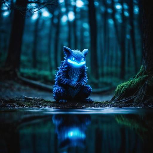 Glowing Blue Creature in a Dark Forest
