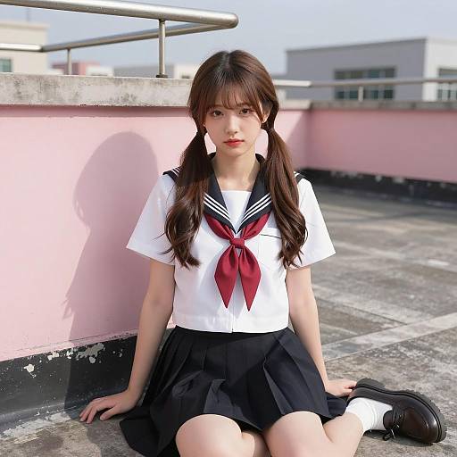 Stylish Young Woman on Rooftop