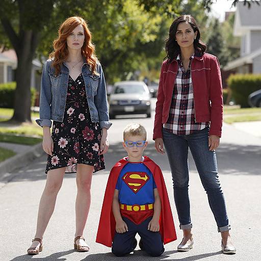 Family Moment on a Sunny Street