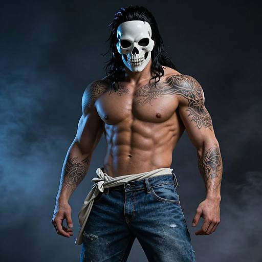 Hyperrealistic Brooding Tattooed Man