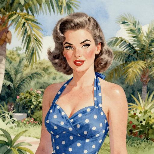 Retro Pin-Up Woman in Tropical Garden