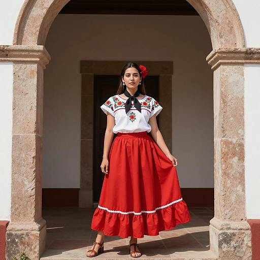 Traditional Mexican Red Skirt Costume Model