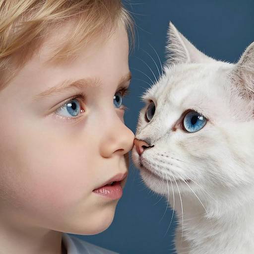 Tender Moment: Child and Blue-Eyed Cat