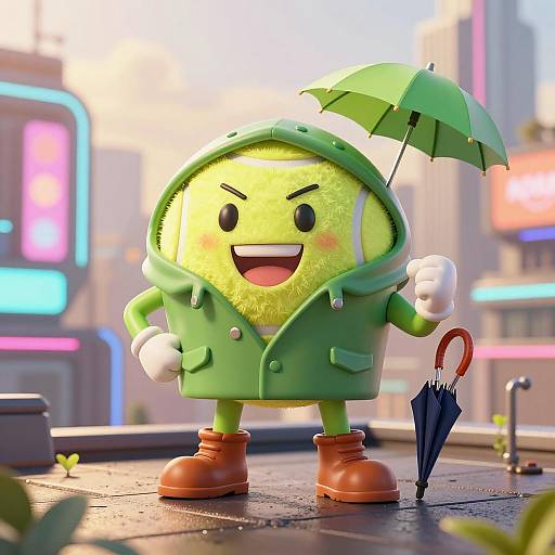 Victorious Tennis Ball Hero in Neon City