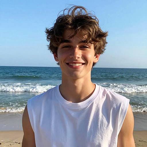 Smiling Young Man on Sunny Beach