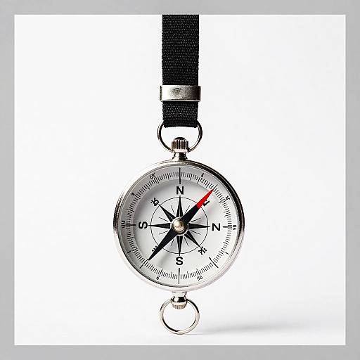 Modern Silver Compass on White Background