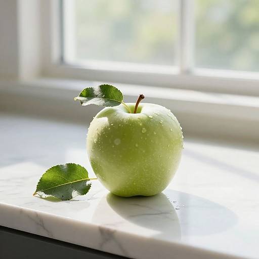 Realistic Apple on Marble Countertop