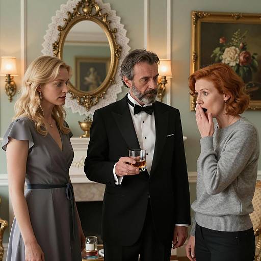 Tense Conversation in Elegant Room