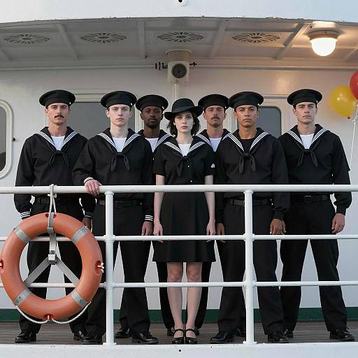 Naval Crew Posing on Ship's Deck