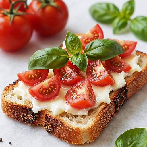 Fresh Tomato Basil Toast Close-Up
