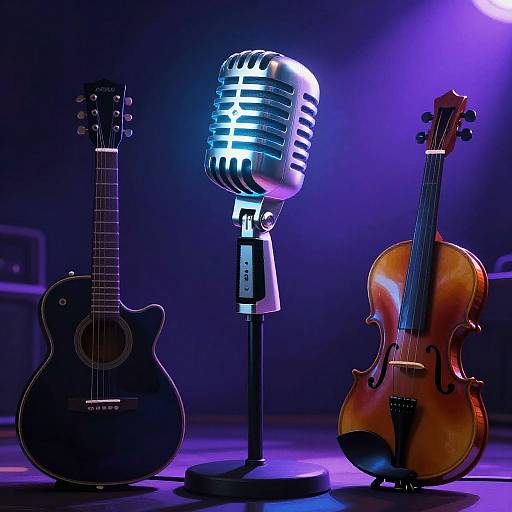 Vintage Microphone with Musical Silhouettes