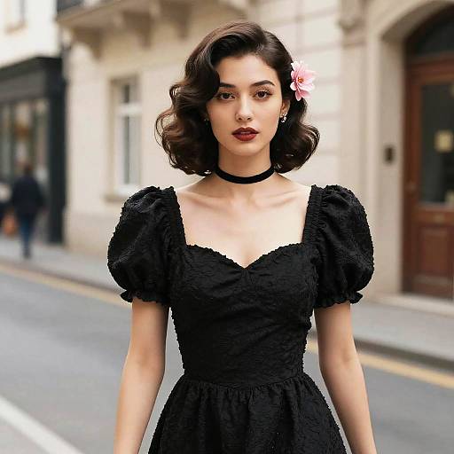Romantic Vintage Woman in Black Dress