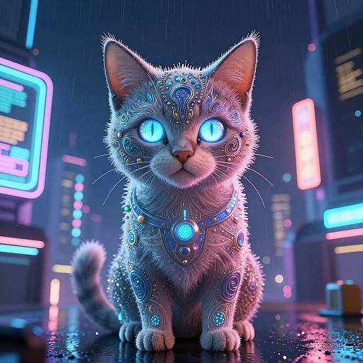 Surreal Cyberpunk Cats with Glowing Eyes