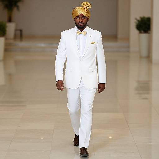 Man in White Suit with Gold Turban