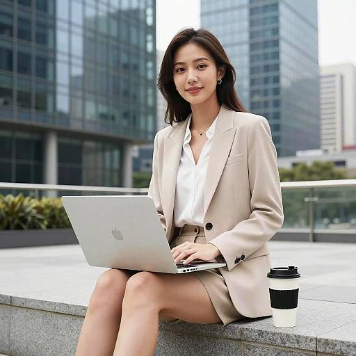 Confident Young Professional Outdoors with Laptop