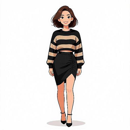 Smiling Woman in Chic Casual Outfit