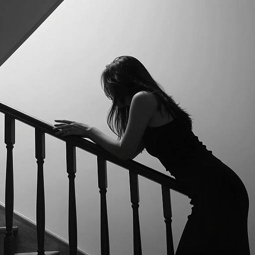 Silhouette of Woman Leaning on Staircase Railing