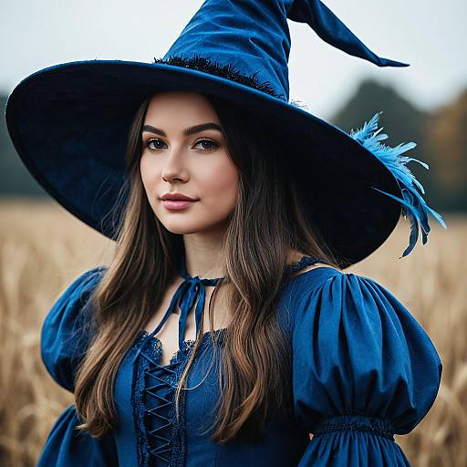 Enchanting Blue Witch in Floral Attire