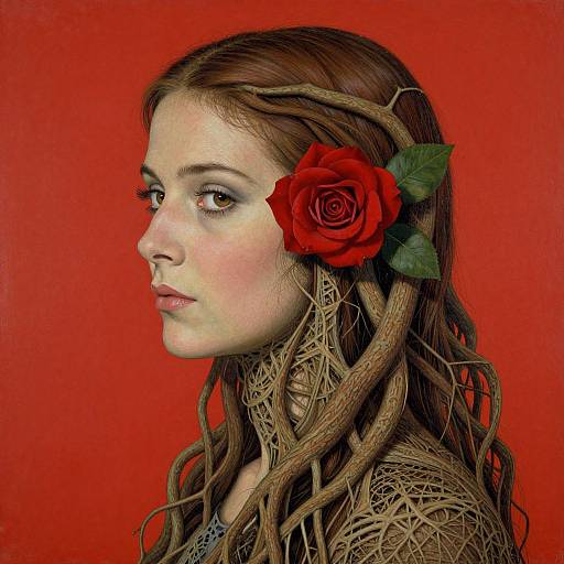 Surreal Woman with Tree Roots Hair