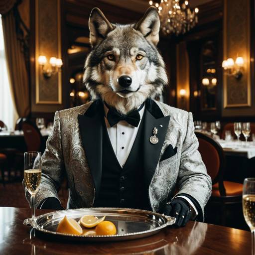 Elegant Anthropomorphic Wolf Concierge Portrait Elegant Anthropomorphic Wolf Concierge Portrait