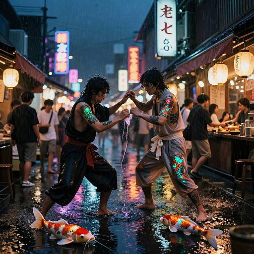 Neon Koi Rooftop Samurai Duel