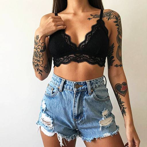 Tattooed Woman in Lace Bralette