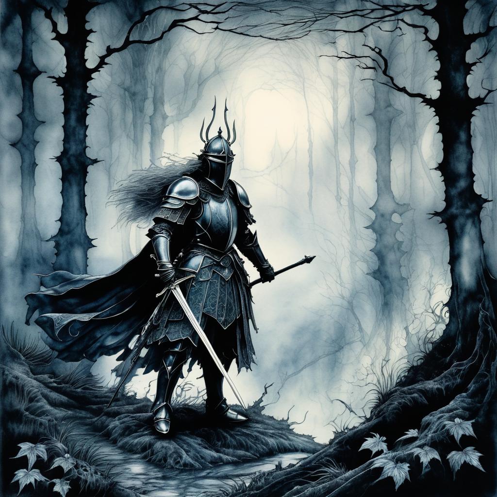 Enchanted Knight in Misty Forest