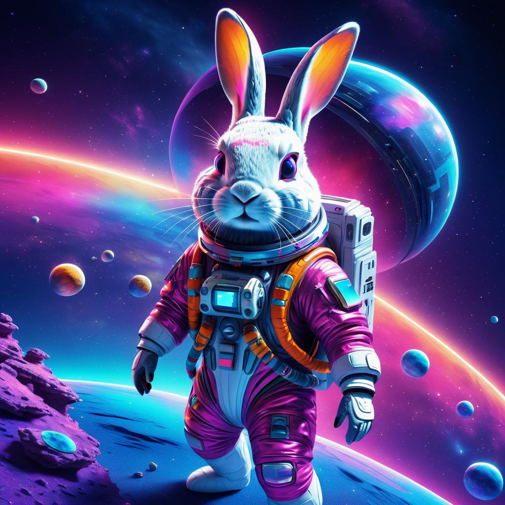 Futuristic Rabbit in Cosmic Spacesuit