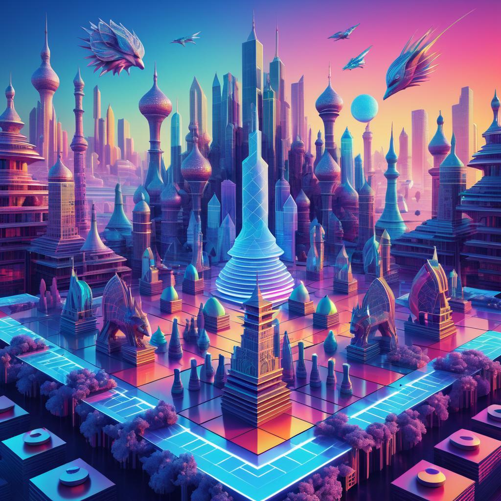 Futuristic Chess Showdown with Geometric Animals