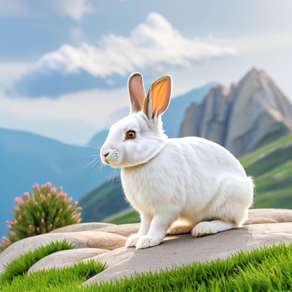 High-Resolution Rabbit Portrait on Mountain