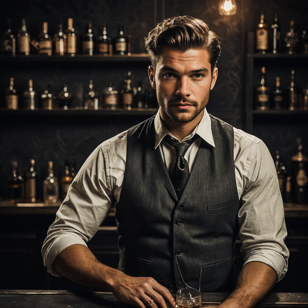 Confident Speakeasy Bartender in 1920s Style