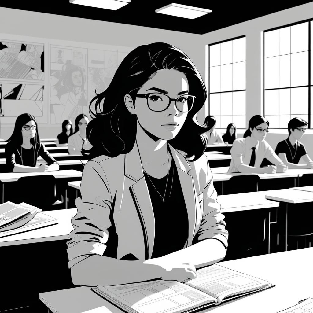 Teenage Girl in Modern Classroom Art