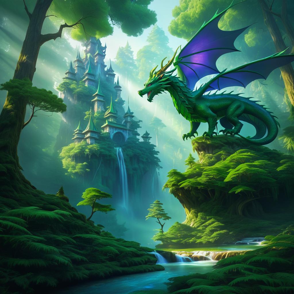 Mystical Forest with Flying Dragon