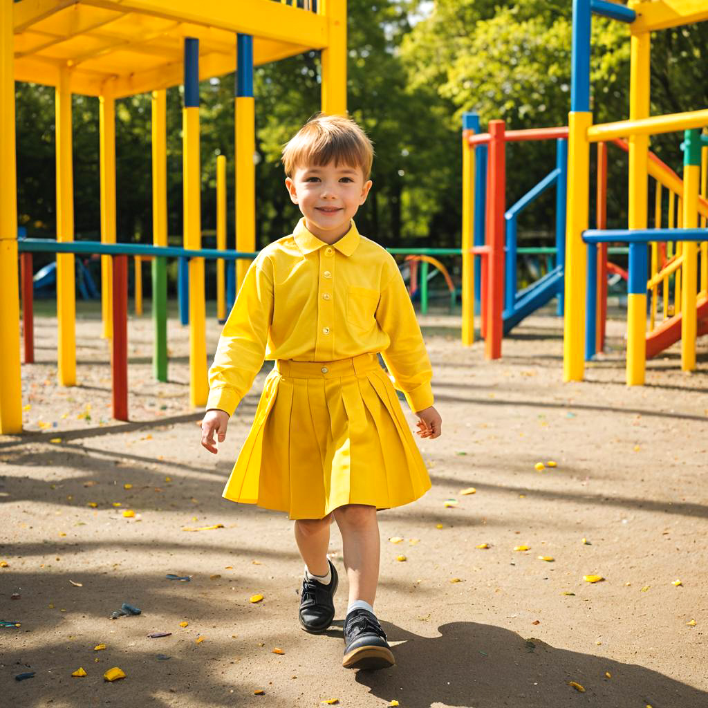 Young Boy in Yellow Skirt at Playground