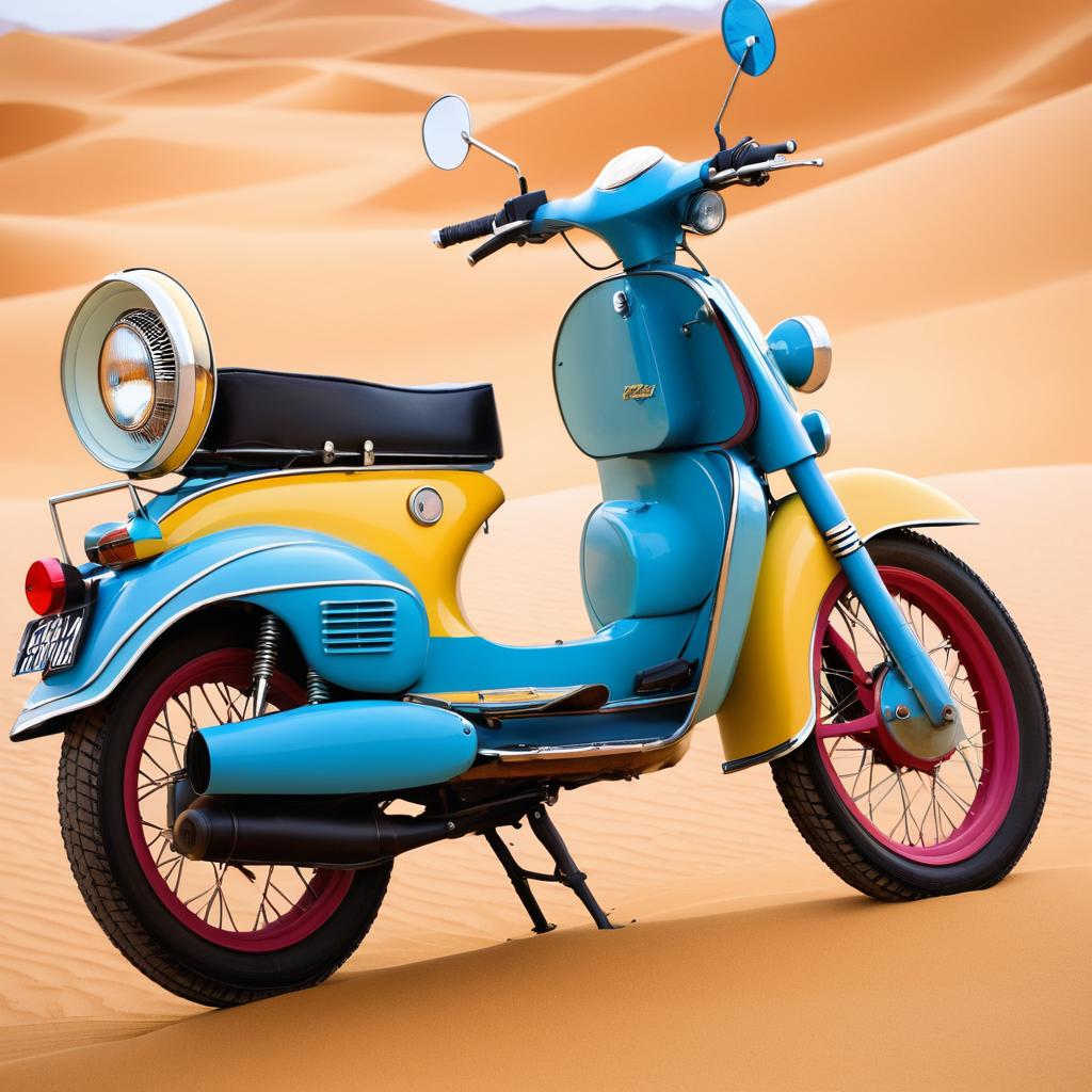 Vibrant Classic Moped on Desert Road